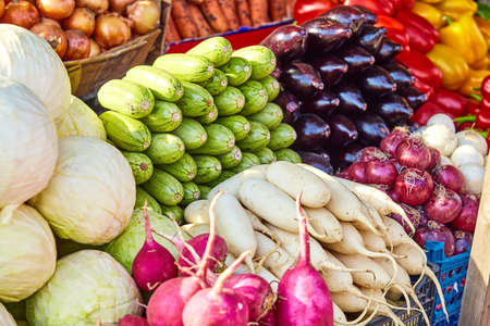 Fresh and organic vegetables at farmers marketの写真素材