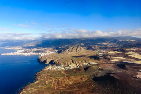 Aerial view of Tenerife. View from airplane windowの写真素材