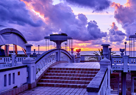 Sunset on the beach with beautiful sky in Sochi. Russiaの写真素材