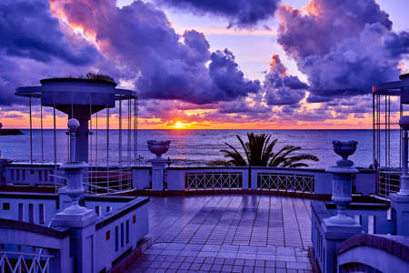 Sunset on the beach with beautiful sky in Sochi. Russiaの写真素材