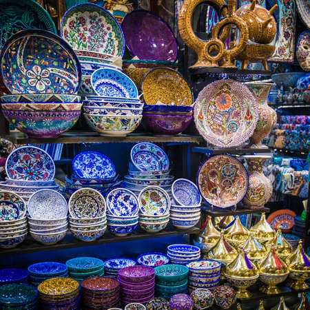 Turkish ceramics on sale at the Grand Bazaar in Istanbul, Turkey. Traditional Turkish ceramicsのeditorial素材