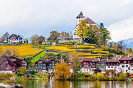 Lake in Switzerland. Buchs, Sankt-Gallen, Switzerlandの写真素材