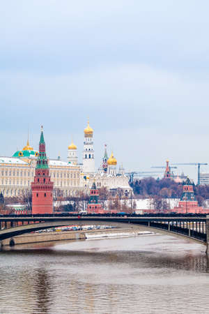 View of the Moscow Kremlin. Winter view. Frozen Moscow riverのeditorial素材