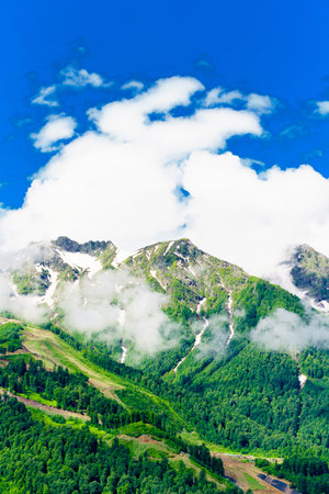 Mountain peaks. Mountain green landscapeの写真素材