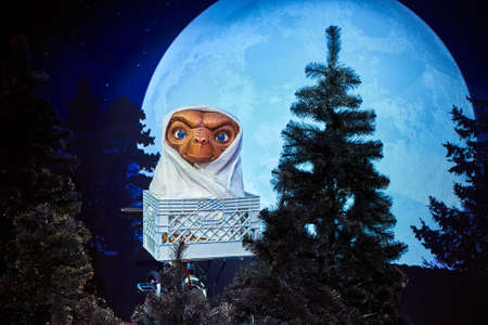 Amsterdam, Netherlands - September 05, 2017:  Wax figur of Alien ET on a bycicle in Madame Tussauds museum in Amsterdamのeditorial素材