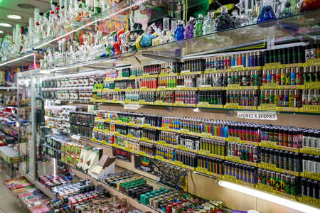 Amsterdam, Netherlands - September 05, 2017: Window of a coffee shop displays. Smartshop.  Amsterdam, Netherlandsのeditorial素材