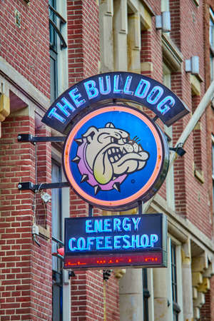 Amsterdam, Netherlands - September 05, 2017:  Amsterdam Bulldog coffeeshop sign-board in red-light district  in Amsterdamのeditorial素材