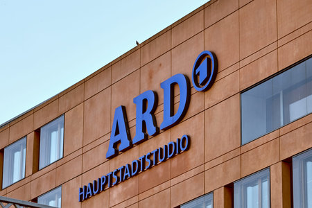 BERLIN, GERMANY - MARCH 19, 2015: logo German television station ARDのeditorial素材