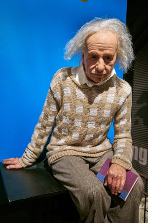 Amsterdam, Netherlands - September 05, 2017: Albert Einstein wax statue in Madame Tussauds museum ...