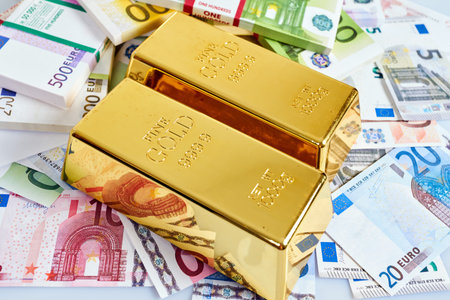 Gold bars, Financial, business investment concept. Gold Bars. Euro Money