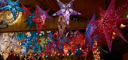 Colorful Christmas stars at a Christmas Market