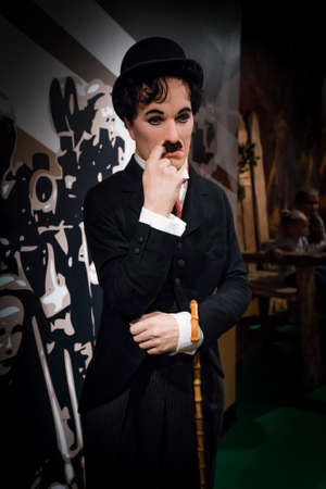 Amsterdam, Netherlands - September 05, 2017: Wax figure of Sir Charles Spencer Charlie Chaplin, English comic actor in Madame Tussauds Wax museum in Amsterdam, Netherlandsのeditorial素材