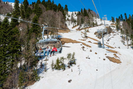 Sochi, Russia - May 05, 2017: ski resort in Krasnaya Polyana. Snowy ski slopes of Gorky Gorod ski resortのeditorial素材