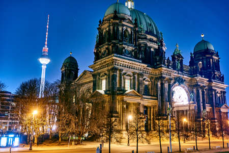 Berlin Cathedral or Berliner Dom at night, Berlin ,Germanyの写真素材