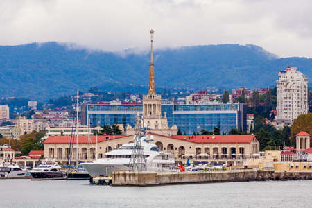 Sochi, Russia, SEPTEMBER 21, 2016: sea port and boats and yachts at the pier in Sochi,Russiaのeditorial素材