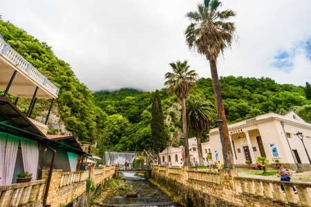 NEW ATHOS, ABKHAZIA - JUNE 11, 2017:Dam waterfall in New Athos, Abkhaziaのeditorial素材