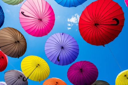 Colorful umbrellas background. The sky of colorful umbrellas