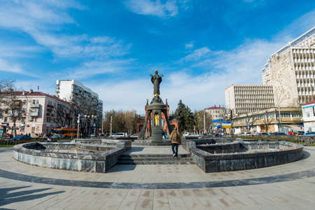 Krasnodar, Russia - April 06, 2018: Saint Catherine Bell at the Central district of Krasnodar. Monument of holy Great Martyr Catherine near The Royal Gatesのeditorial素材