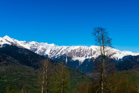 beautiful landscape with snow covered of Caucasus mountain peaks