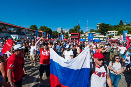 SOCHI, RUSSIA - JUNE 14, 2018: FIFA World Cup. Football fans on the squareのeditorial素材