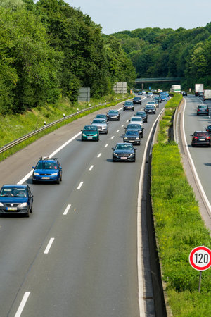 DUSSELDORF,GERMANY-AUGUST 21,2017: Traffic on a German highway.