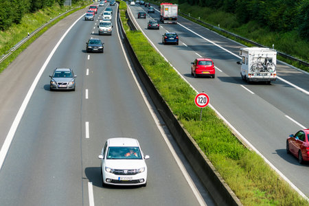 DUSSELDORF,GERMANY-AUGUST 21,2017: Traffic on a German highway.