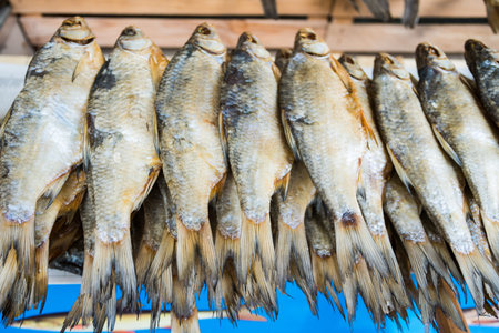 Dry fish in the market. salted fish