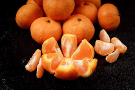 Group of mandarins  on black background