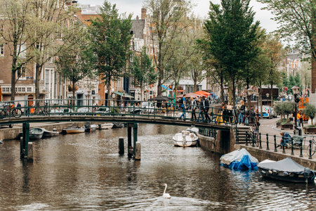 Amsterdam, Netherlands - September 5, 2017: Houses and Boats on Amsterdam Canalのeditorial素材