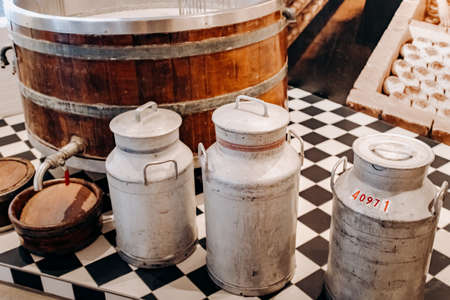 The wooden ancient press on a craft marketの写真素材