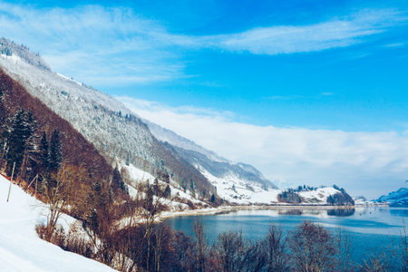 Beautiful  winter  scenery in the Alps with snowy mountain