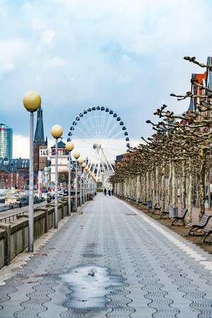 Old town of Dusseldorf at the river Rhine in Germanyの写真素材