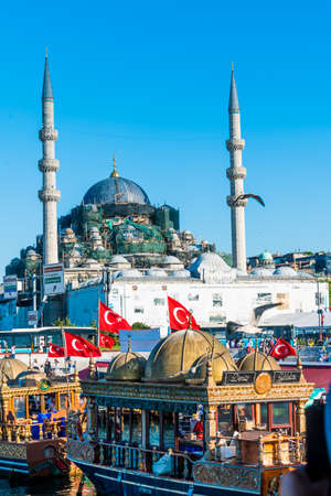 ISTANBUL, TURKEY - July 11 2017 : Traditional fish restaurants at sea on July 11, 2017 in Istanbul, Turkeyのeditorial素材