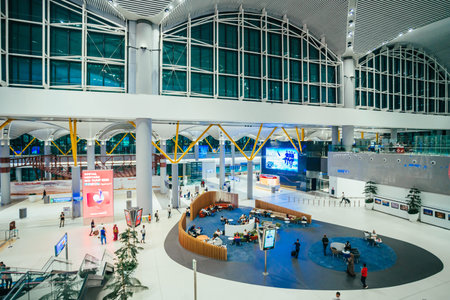 ISTANBUL,TURKEY,AUGUST 02, 2019: Interior view of the Istanbul new airport.  New Istanbul Airport is...