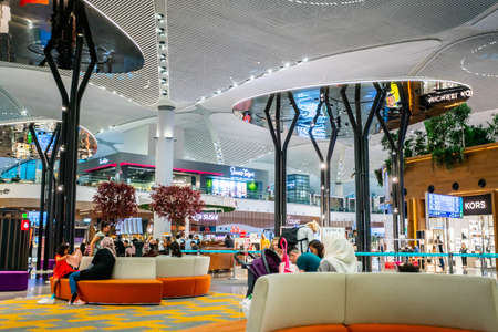 ISTANBUL,TURKEY,AUGUST 02, 2019: Interior view of the Istanbul new airport.  New Istanbul Airport is the main international airport located in Istanbul, Turkeyのeditorial素材