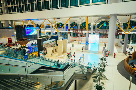 ISTANBUL,TURKEY,AUGUST 02, 2019: Interior view of the Istanbul new airport.  New Istanbul Airport is...