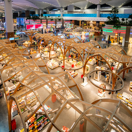 ISTANBUL,TURKEY,AUGUST 02, 2019: Interior view of the Istanbul new airport.  New Istanbul Airport is...