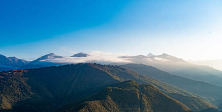 Caucasus mountains. landscape with a blue sky in the mountains.