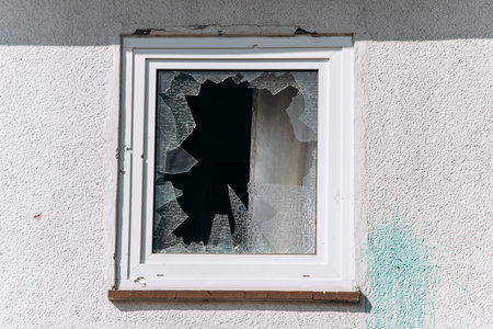 Broken Windows in the house. Shards of glass remained in the window.