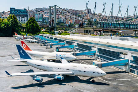 Istanbul, Turkey - July 12, 2017: the reduced copy of the Ataturk Airport. Miniaturk Park located in Istanbulのeditorial素材