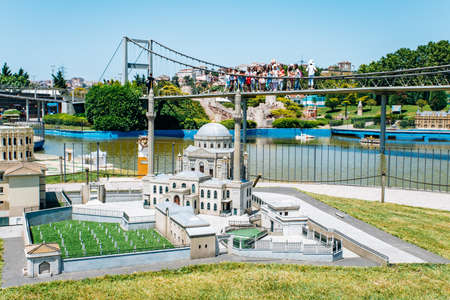 Istanbul, Turkey-July 12, 2017: reduced replica of the Valide Sultan mosque. Miniaturk Park is located in Istanbulのeditorial素材