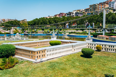 Istanbul, Turkey - July 12, 2017: the reduced copy of the Kuleli Military College. Miniaturk Park located in Istanbulのeditorial素材