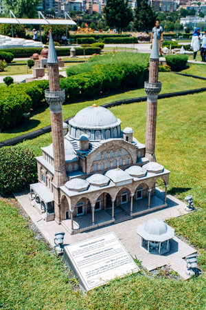 Istanbul, Turkey - July 12, 2017: A Copy Of the Manisa Muradiye mosque in Park Miniaturk