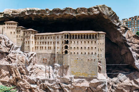 Istanbul, Turkey - July 12, 2017: the reduced copy of the Sumela Monastery at Miniaturk Parkのeditorial素材