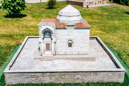 Istanbul, Turkey-July 12, 2017: exact copy of the Kirsehir Asik Pasha Tomb in miniaturk Park in reduced formのeditorial素材
