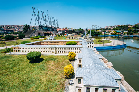 Istanbul, Turkey - July 12, 2017: the reduced copy of the Kuleli Military College. Miniaturk Park located in Istanbulのeditorial素材