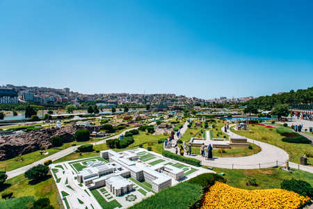 Istanbul, Turkey-July 12, 2017: a view of the Miniaturk park from a height. Beautiful and accurate copies of attractions in a reduced formのeditorial素材