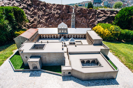 Istanbul, Turkey-July 12, 2017: exact copy of the Great mosque of Diyarbakir in miniaturk Park in reduced formのeditorial素材
