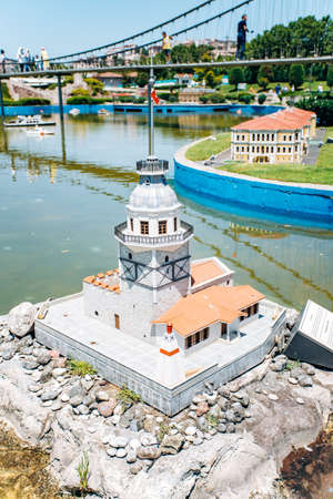 Istanbul, Turkey - July 12, 2017: the reduced copy of the Maiden's Tower. Miniaturk Park located in Istanbulのeditorial素材