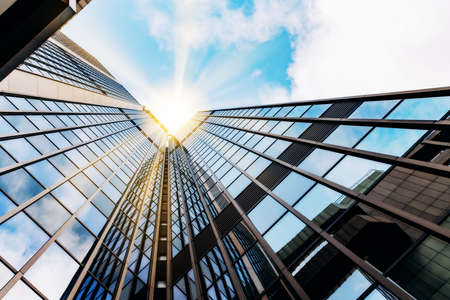 Blue skyscraper facade. office buildings. modern glass silhouettesの写真素材